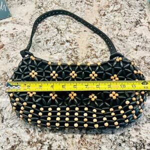 Nine West Wood Black/Cream Floral Embellished Barrel Bag Y2K Fairy Coquette Girl